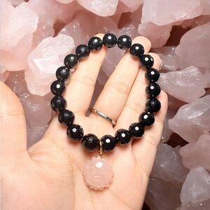 Black Onyx & Rose Quartz Sun Bracelet | Handmade